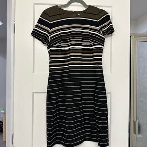 Calvin Klein black and green striped work dress size 4